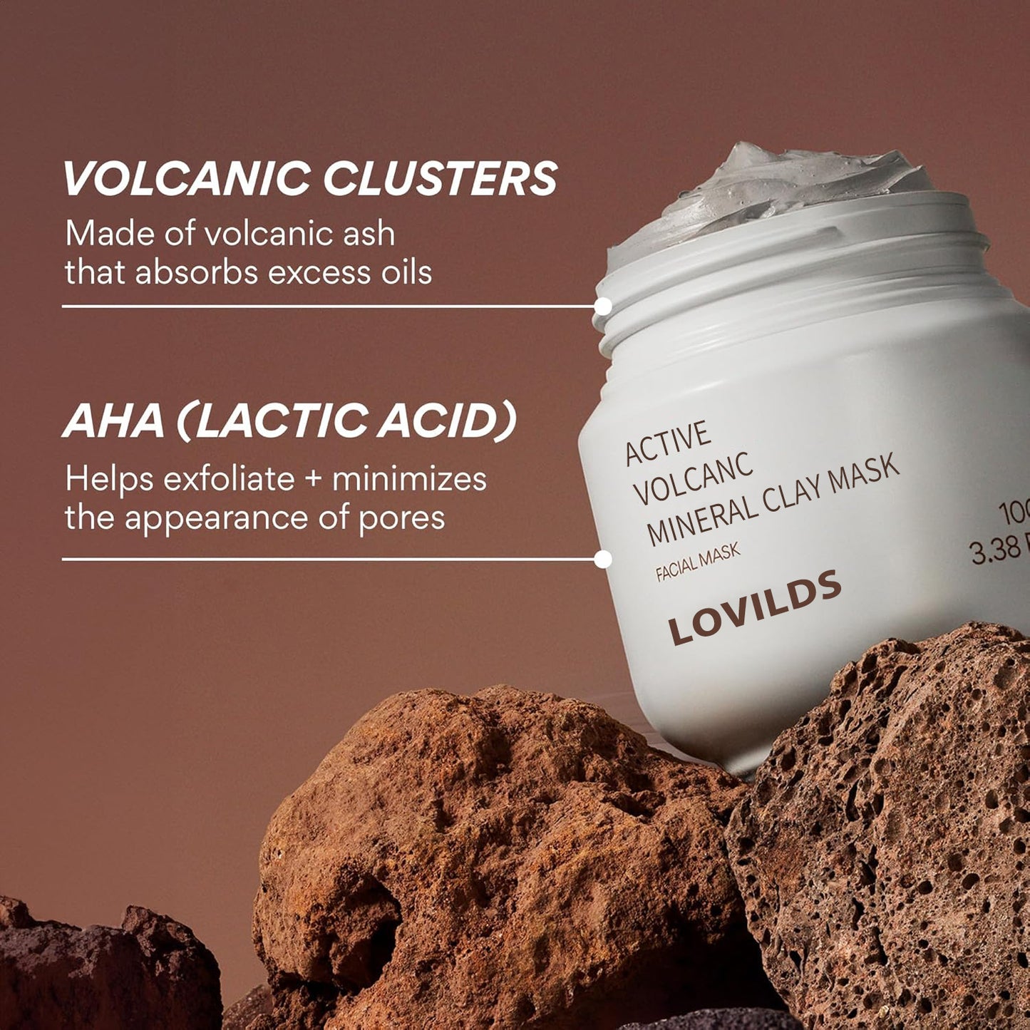 š„LOVILDS⢠Active Volcanic Mineral Clay Mask-Pore Cleansing & Oil Balancing