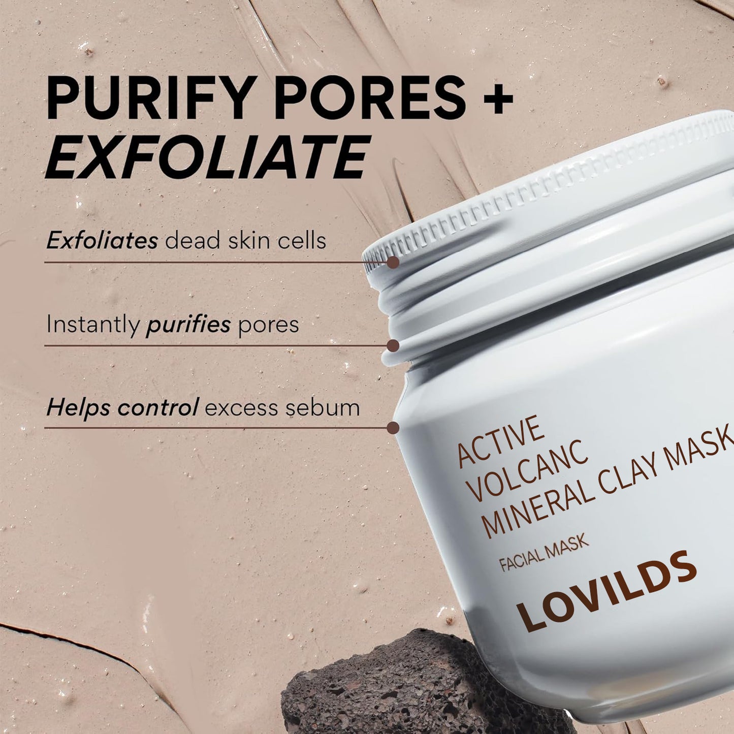 š„LOVILDS⢠Active Volcanic Mineral Clay Mask-Pore Cleansing & Oil Balancing